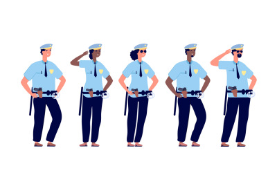 Policeman group. Police officers, police man and police woman in cops