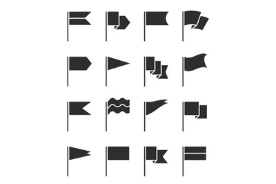 Flag icons. Pennant with flagpole, black silhouette destination banner