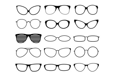 Glasses silhouettes. Fashion sunglasses frames&2C; black spectacles. Geek