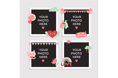 Love photo frame. Valentines day design for photo with heart&2C; cute bir