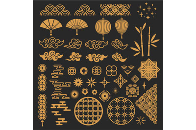 Chinese new year elements. Golden asian traditional pattern&2C; cloud and