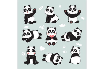 Cartoon panda. Cute panda bear&2C; happy baby animals&2C; lazy funny chinese