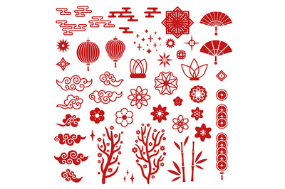 Chinese new year elements. Red asian traditional pattern&2C; cloud and de