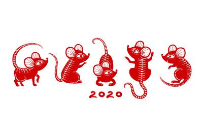 New year 2020 rat. Chinese zodiac rats, asian red mouse calendar symbo