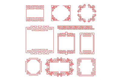 Chinese frames. Asian new year decorative traditional borders, orienta