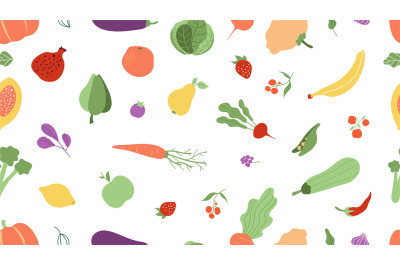 Fresh food seamless pattern. Vegetables, fruits texture. Farm agricult