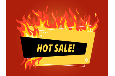 Hot sale banner. Offer fire flames discount&2C; burning frame or promo la