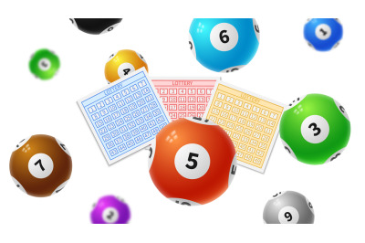 Lottery balls. Bingo gaming victory tickets, keno lottery play. Succes