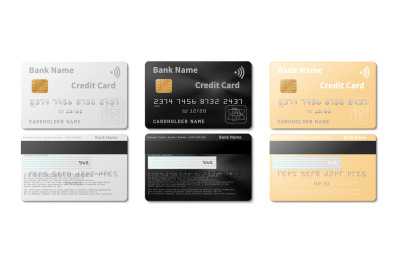 Credit cards. Realistic pay cards vector mockup. Isolated business or