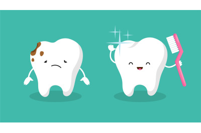 Teeth. Plaque terth&2C; shiny white tooth. Mouth hygiene and toothache. D