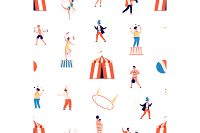 Circus seamless pattern. Freak show vector background. Clown and magic