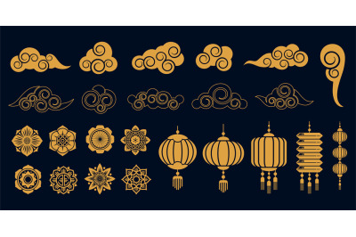 Oriental elements. Asian gold traditional decoration&2C; chinese and japa