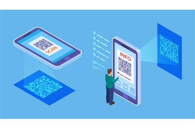 QR code verification. Isometric barcode mobile scanning, customer make