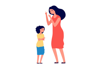 Child abuse. Parent abusing kid, mother shouts to unhappy daughter. Wo