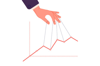 Puppet master controlling chart. Business speculate graph, control fin