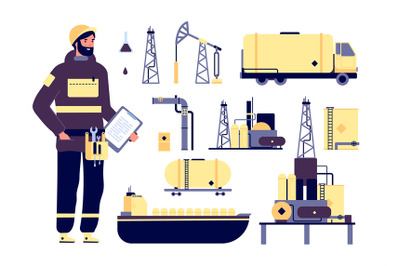 Oilman. Oil industrial environment, petroleum technology. Factory work