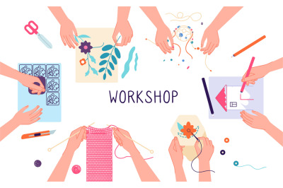 Handmade workshop. Craft diy knitting, drawing and scrapbooking projec