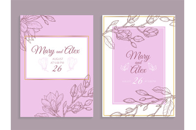 Magnolia invitation. Modern floral wedding invite. Elegant graphic flo