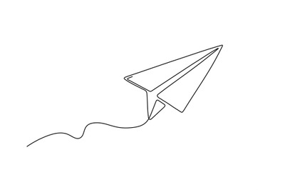 One line paper plane. Abstract flying airplane background. Continuous