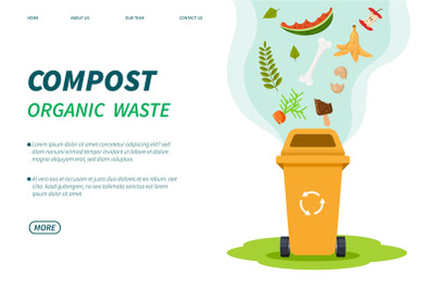 Compost waste. Composting bin, organic green trash box recycle. Foods