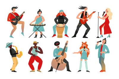 Musicians. Rock band, pop musician. Music instruments guitarists drumm