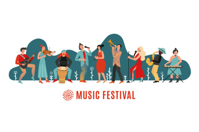 Music festival. International concert&2C; musical event banner. Musicians