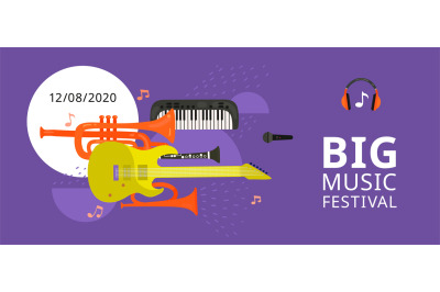 Music festival. Musical concert, events flyer. Colour digital web bann