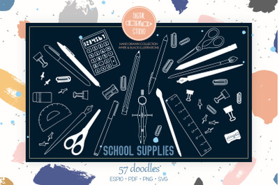 School Supplies White | Hand Drawn Stationary, Office Doodles