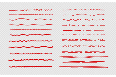 Sketch underline. Red scribble stroke, borders and marks. Brush ink do