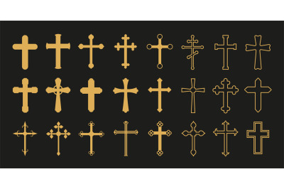 Christian cross. Gold crosses&2C; simple decorative crucifix. Catholicism