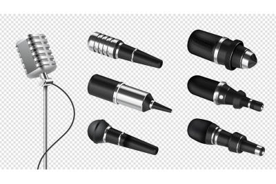 Realistic microphones. Sound studio equipment. Professional microphone