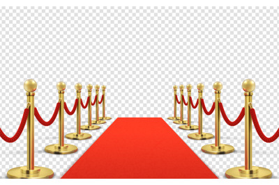 Red carpet. isolated empty red with gold stanchions. Concert barriers,