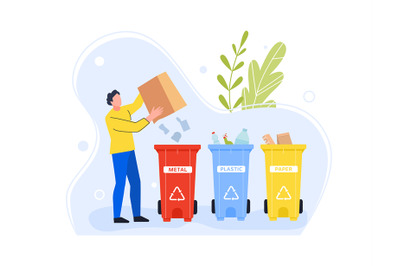 Garbage separation metal plastic and paper. Vector garbage