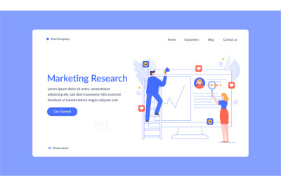 Landing page marketing researh, business team working