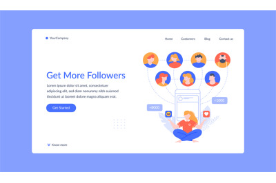 Social media marketing landing page, more followers