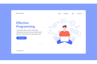 Effective programming landing page, vector work with script