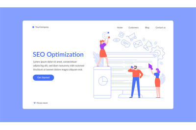 SEO optimization landing page, team work with content