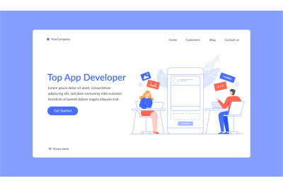 Top app developer work or write script landing page