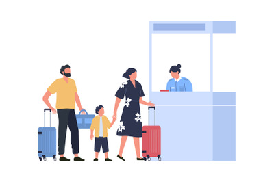 Family at passport control at airport, vacation concept