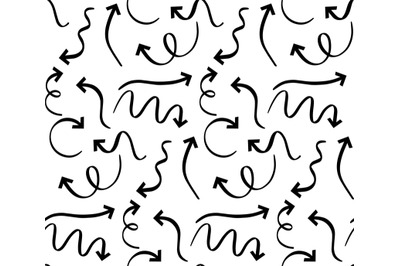 Arrows seamless pattern. doodle curved arrow handmade texture. Outline