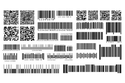 Bar code. Product barcodes and QR codes for digital laser scanning on