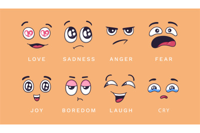 Cartoon emotions. Love&2C; joy and anger&2C; sadness and laughter&2C; boredom a