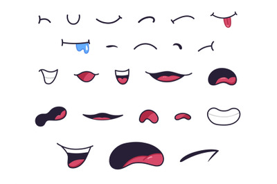 Cartoon mouths. Caricature funny characters mouth with lips, teeth and