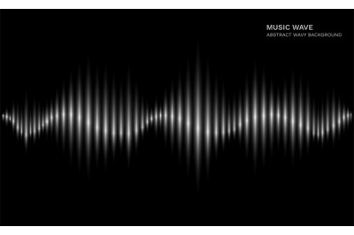 Radio wave. Black and white sound dynamic waveform on dark background.