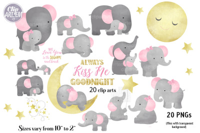 Pink Gray Girl Baby Elephant 20 PNG Combo, elephant bundle clip art