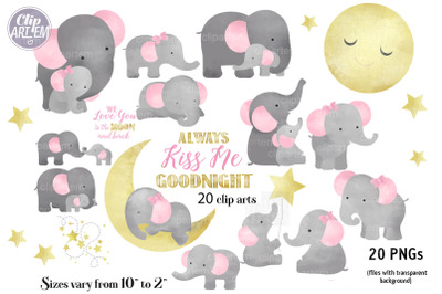 Pink Gray Girl Baby Elephant 20 PNG Combo&2C; elephant bundle clip art