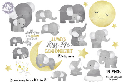 Gray Elephant Bundle 19 Watercolor PNG&2C; super cute baby daddy mommy