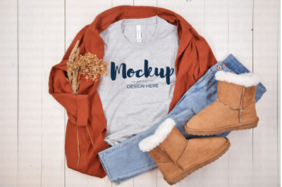 Gray T-Shirt Mockup with Boots