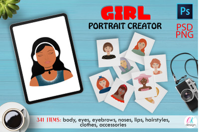 Girl Portrait CREATOR PSD. Girl character PSD, PNG files.