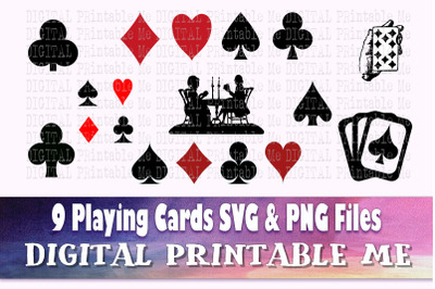 Playing Cards Silhouette, Poker deck, SVG PNG Clip Art Pack , 9 Digita